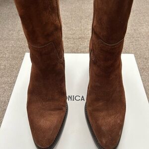 Veronica Beard Carmen Cedar Brown Suede Ankle Boots 7.5